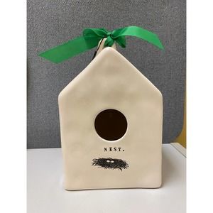 Rae Dunn Artisan Collection by Magenta Bird house NEST pic of nest green ribbon